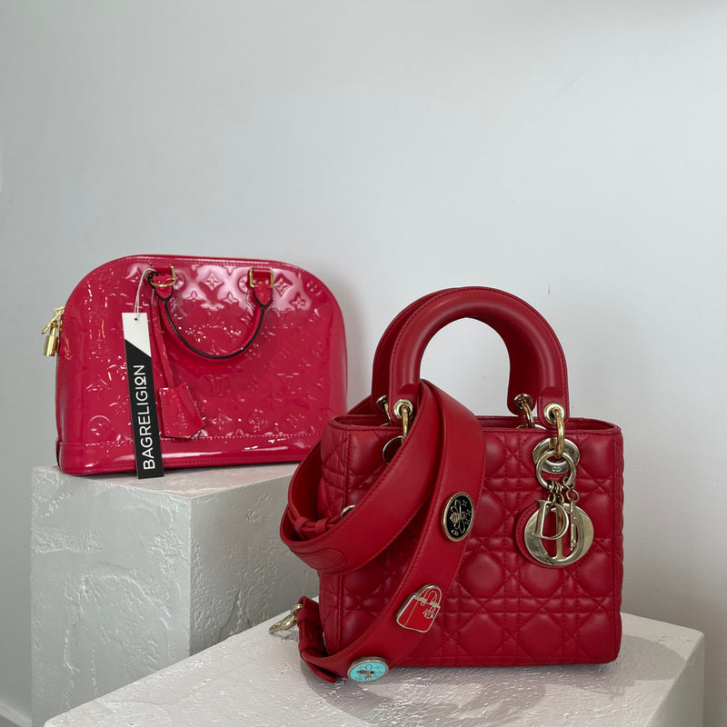 Small My Lady Dior Lucky Badges Lambskin Red GHW