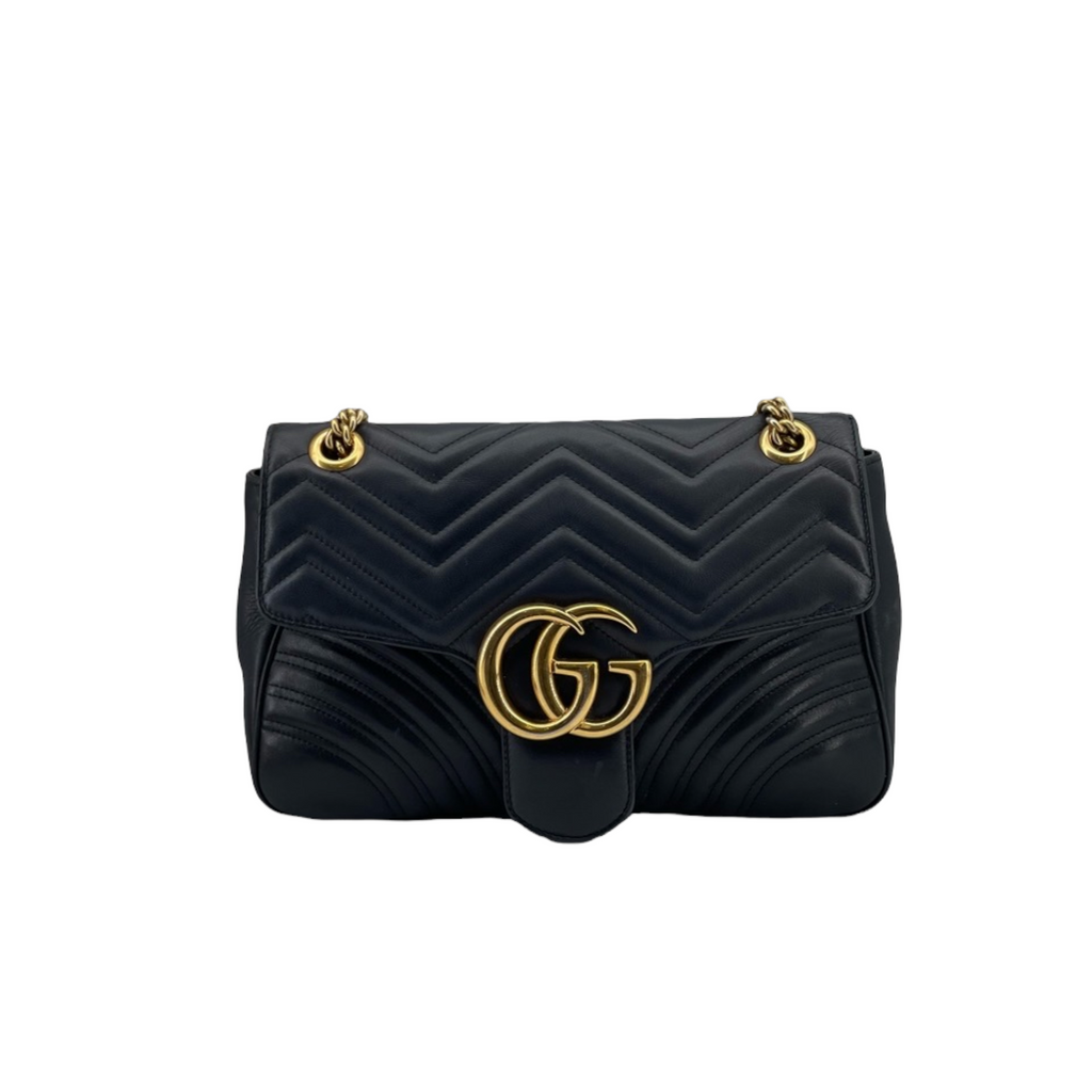 Medium GG Marmont Bag Calfskin Black GHW