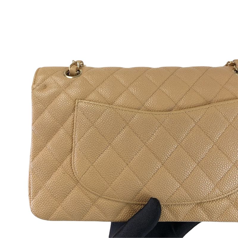 Classic Double Flap Caviar Medium Dark Beige GHW