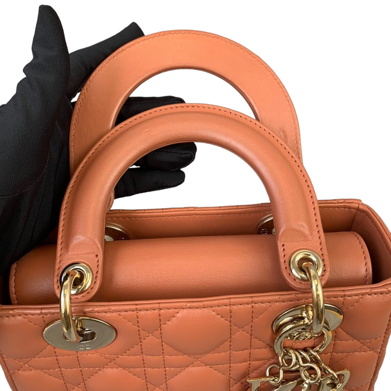 Small ABC Dior Lucky Badges Lambskin Orange GHW