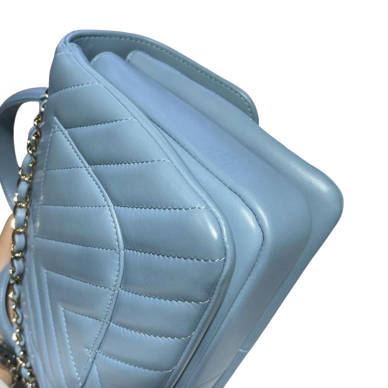 Small Trendy CC Flap Lambskin Chevron Quilted Light Blue SHW