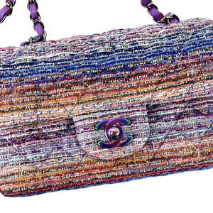 Mini Rectangle Flap Tweed Purple Rainbow Hardware