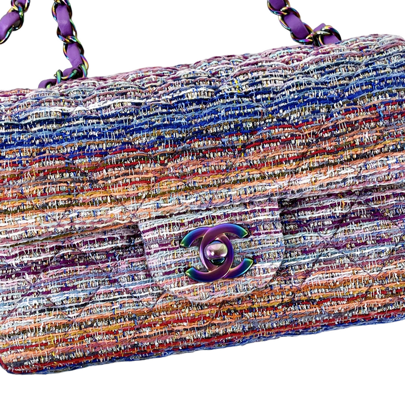 Mini Rectangle Flap Tweed Purple Rainbow Hardware