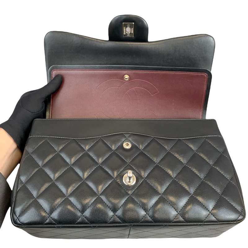 Jumbo Double Flap in Black Lambskin with SHW