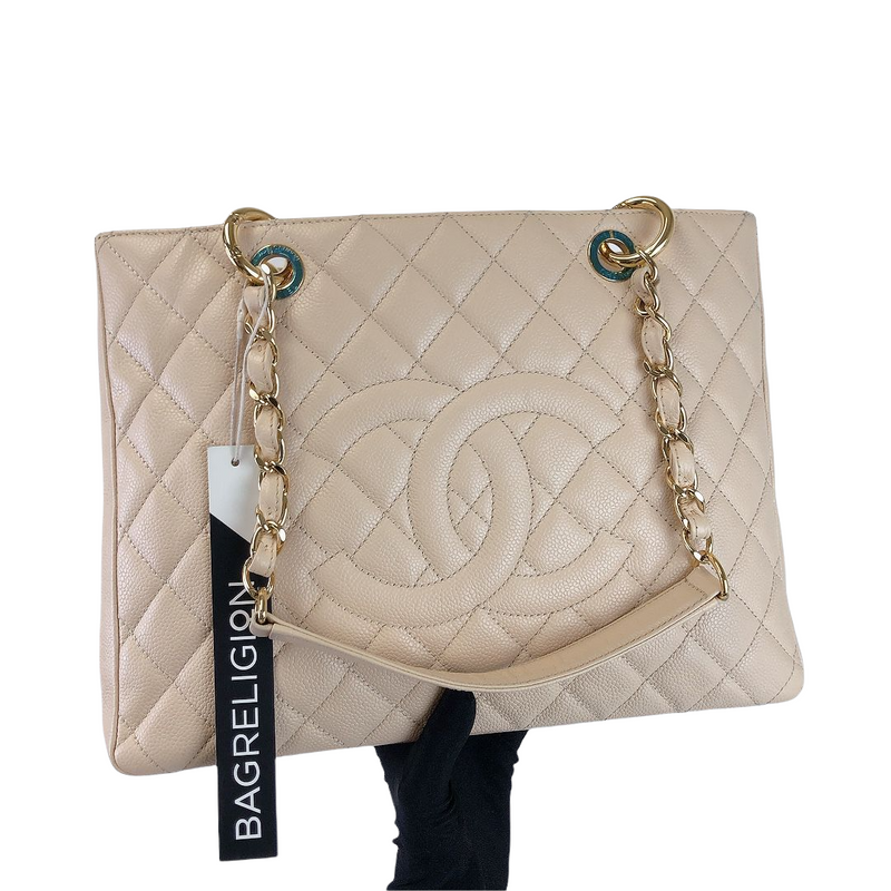 GST Grand Shopping Tote Beige Caviar GHW