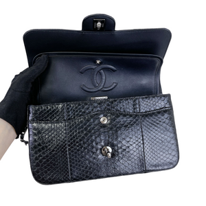 Classic Flap Medium Bag Python Black SHW
