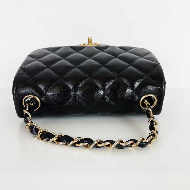 Square Mini Flap Lambskin Black GHW