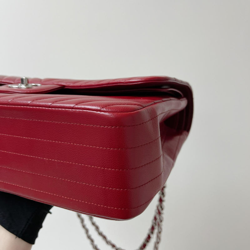 Classic Flap Jumbo Caviar Red Chevron SHW