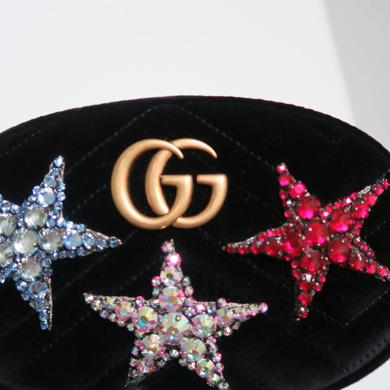 Velvet Matelasse Crystal Star GG Marmont Belt Bag