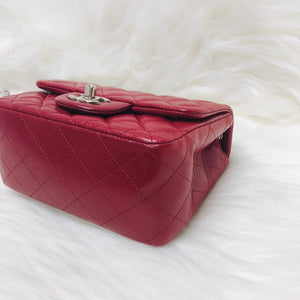 Square Mini Flap Caviar Red SHW