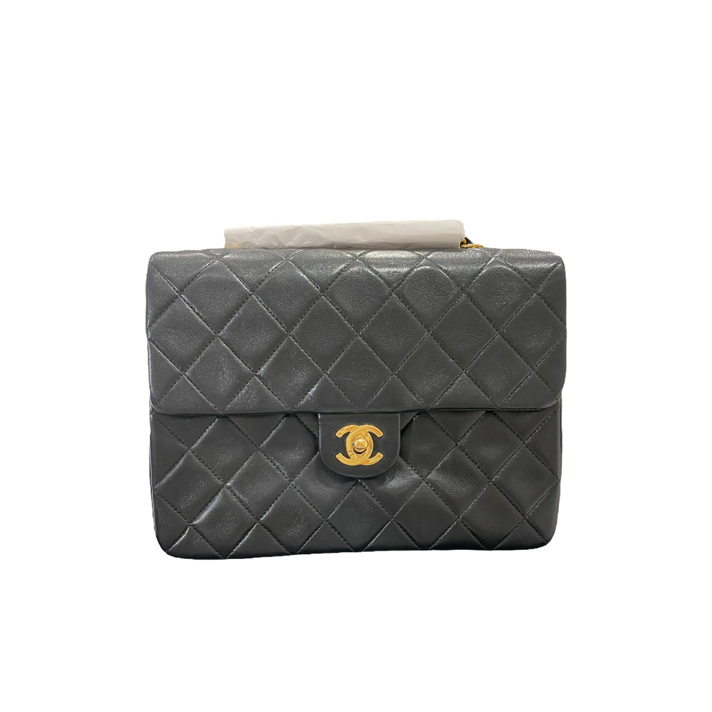 Large Mini Square Classic Vintage Flap Black GHW