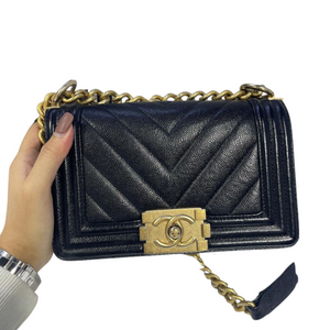 Le Boy Small Caviar Black GHW Quilted Chevron