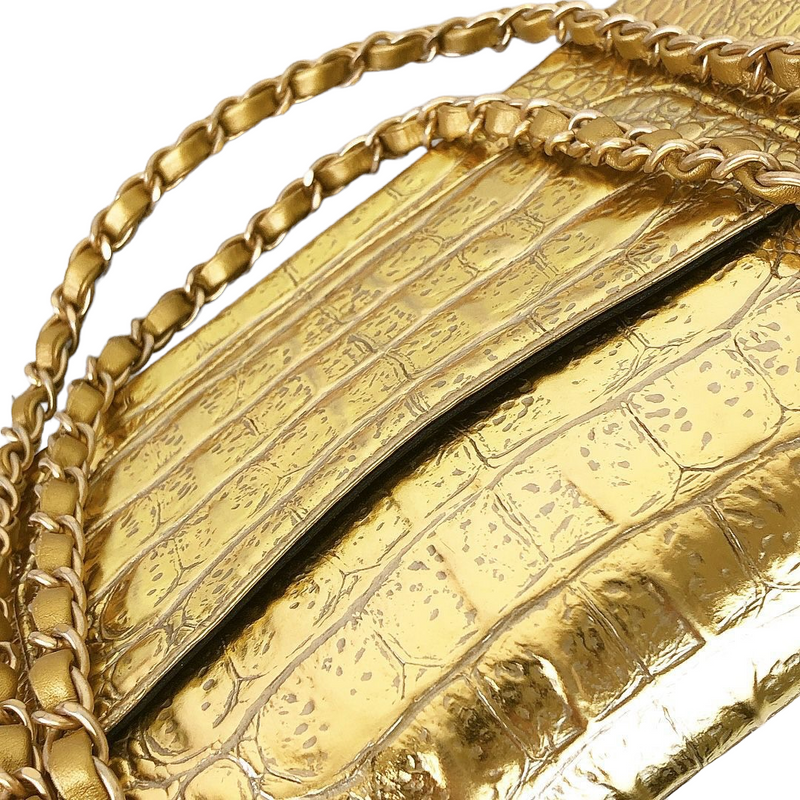 Chanel Classic Handbag Metallic Crocodile Emobssed Calfskin Gold-tone Small  Gold in Calfskin with Gold-tone - US