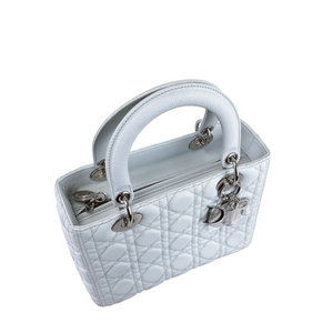 Medium Lady Dior Grained Leather Light Blue GHW