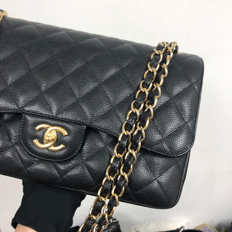 Chanel Caviar Quilted Jumbo Double Flap Black with Silver Hardware