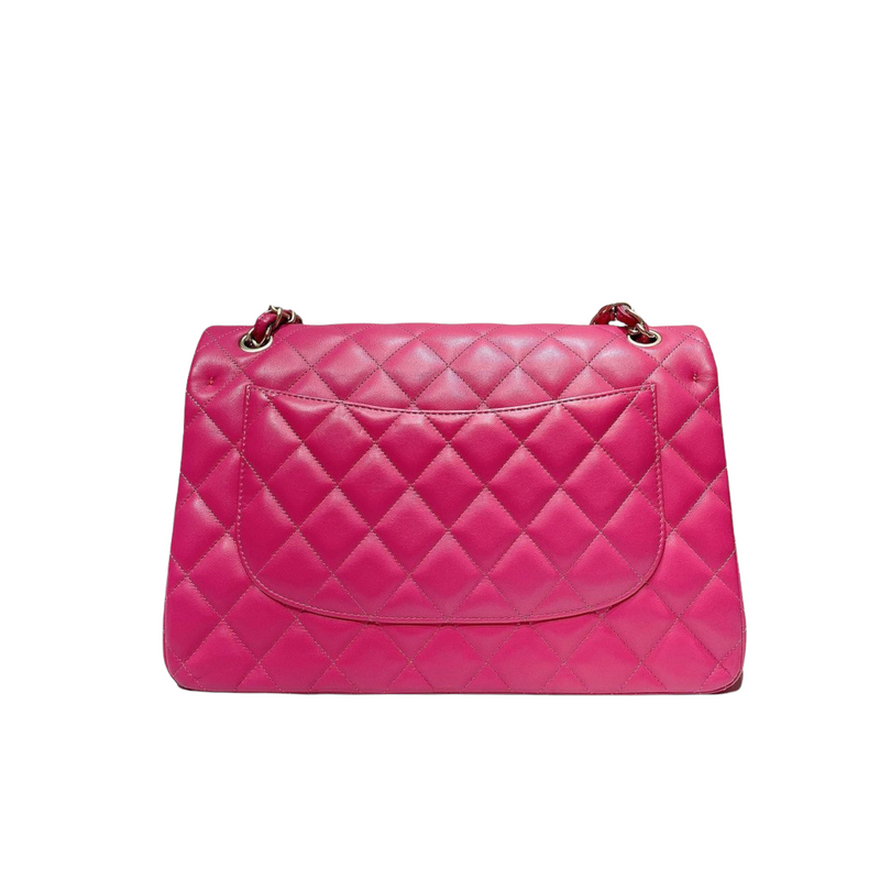 Chanel Fuchsia Pink Lambskin Jumbo Classic Double Flap Bag GHW
