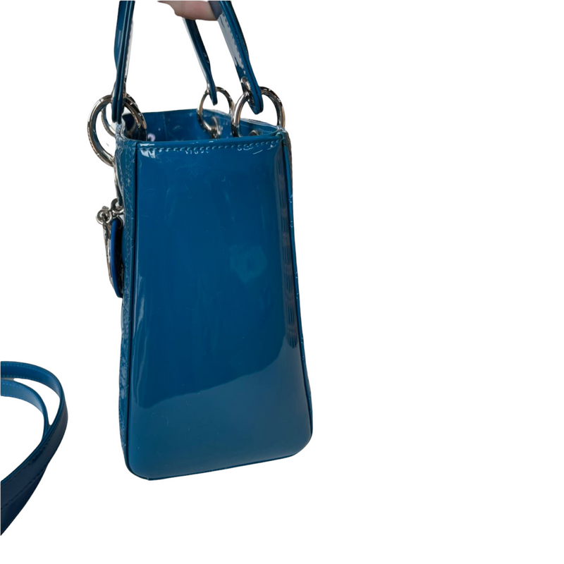 Lady Dior Patent Cannage Medium Blue SHW