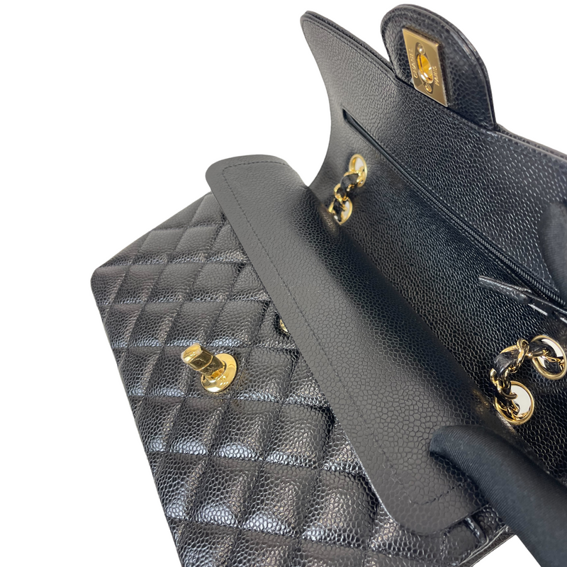 Small Classic Double Flap Caviar Black GHW