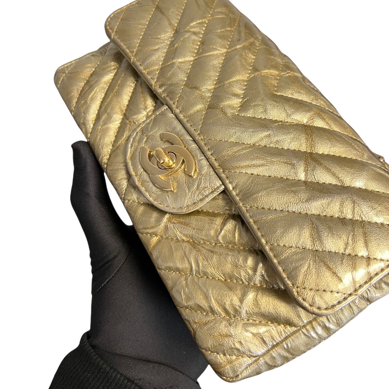 Chanel 18S Gold Crumpled Calf Patent Chevron Rectangular Mini Classic –  Boutique Patina