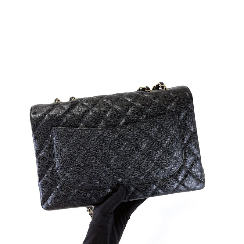 Single Flap Jumbo Black Caviar GHW