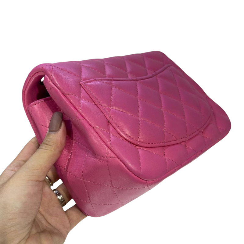 Square Mini Flap Quilted Lambskin Pink SHW