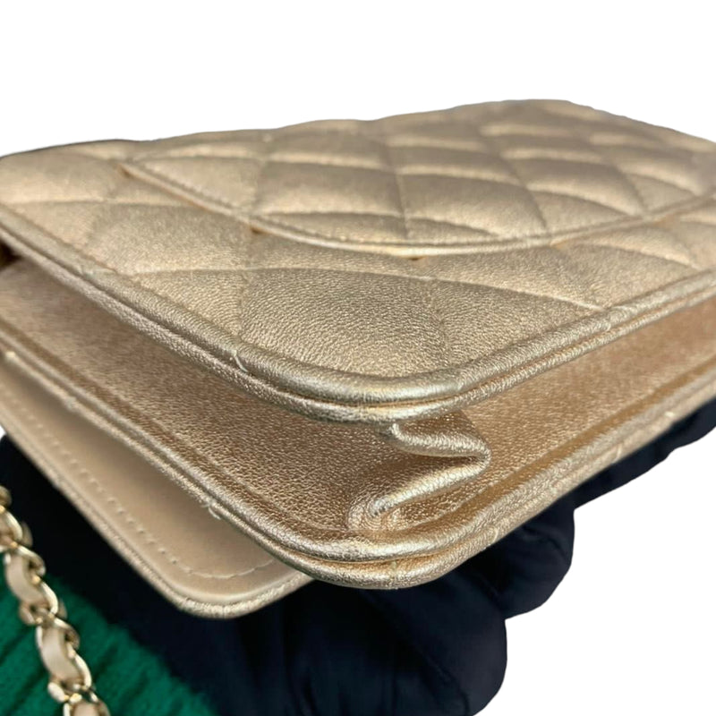 Gold Calfskin Quilted Flap WOC GHW