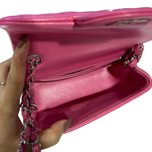 Square Mini Flap Quilted Lambskin Pink SHW