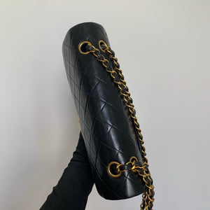 Vintage Lambskin Double Flap M/L with GHW In black