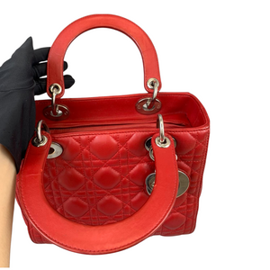 Medium Lady Dior Cannage Lambskin Red SHW