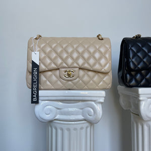 Chanel Double Flap Jumbo Beige Lambskin GHW