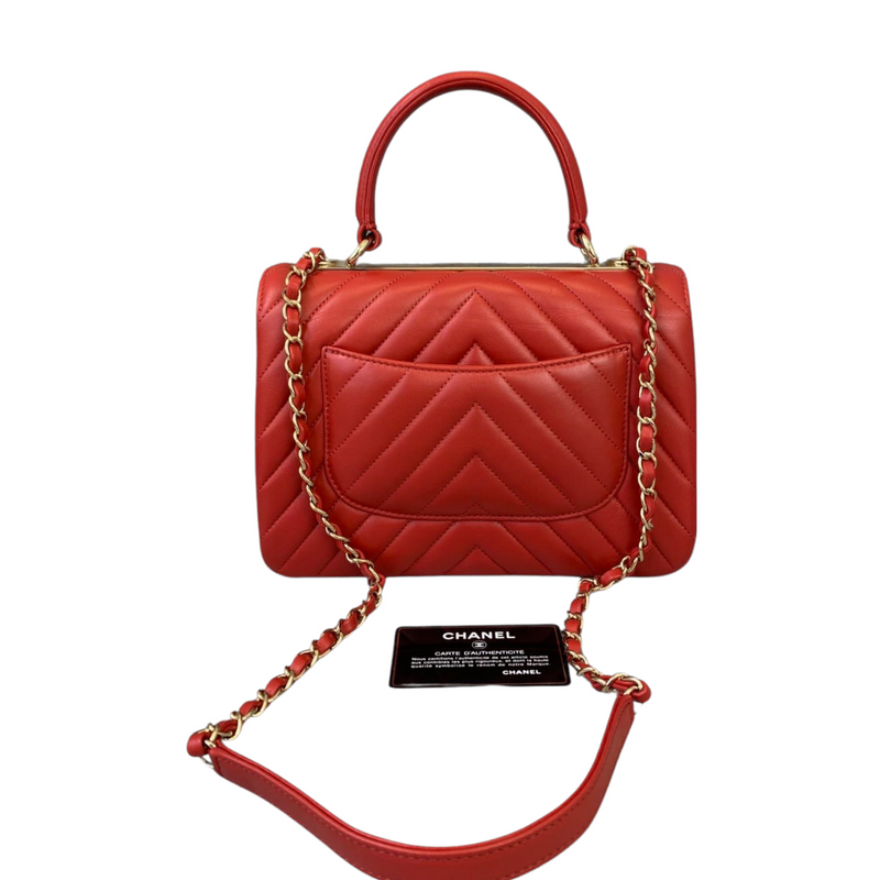 Small Trendy CC Chevron Lambskin Red GHW
