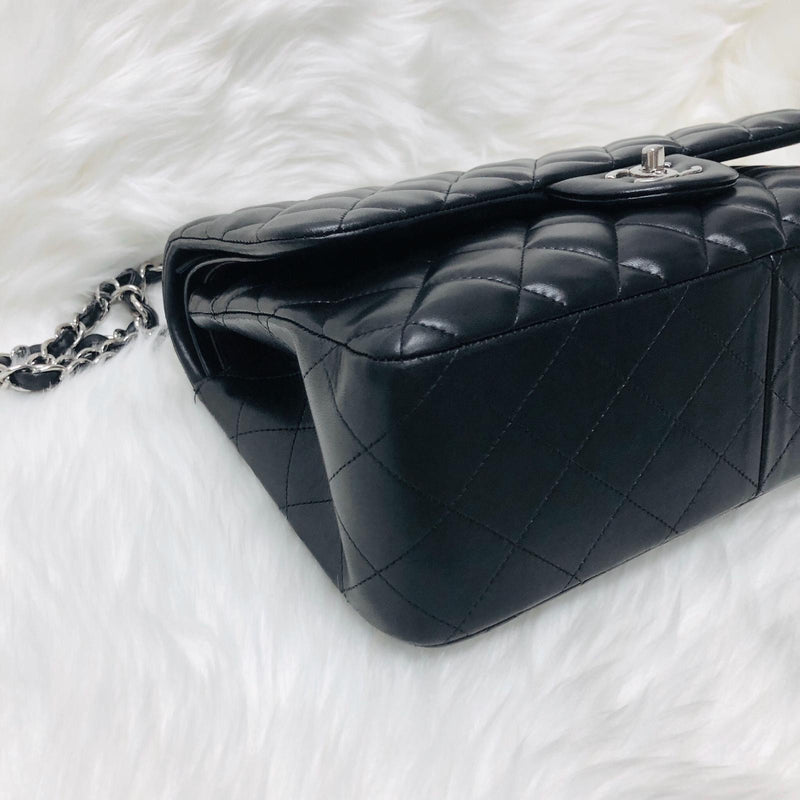 Jumbo Double Flap in Black Lambskin with SHW