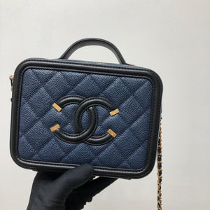 Small Caviar Quilted Filigree Vanity Case Blue/Black