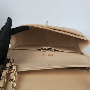 Double Flap Jumbo in Beige Caviar Leather GHW