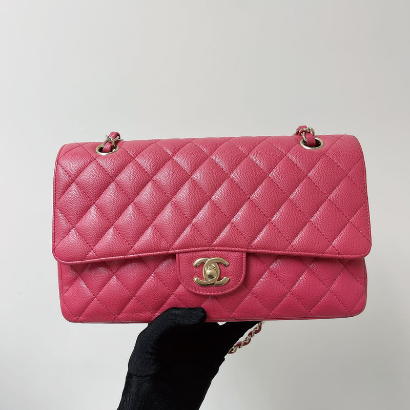Chanel Medium Classic Double Flap Bag Dark Pink Caviar Light Gold Hardware