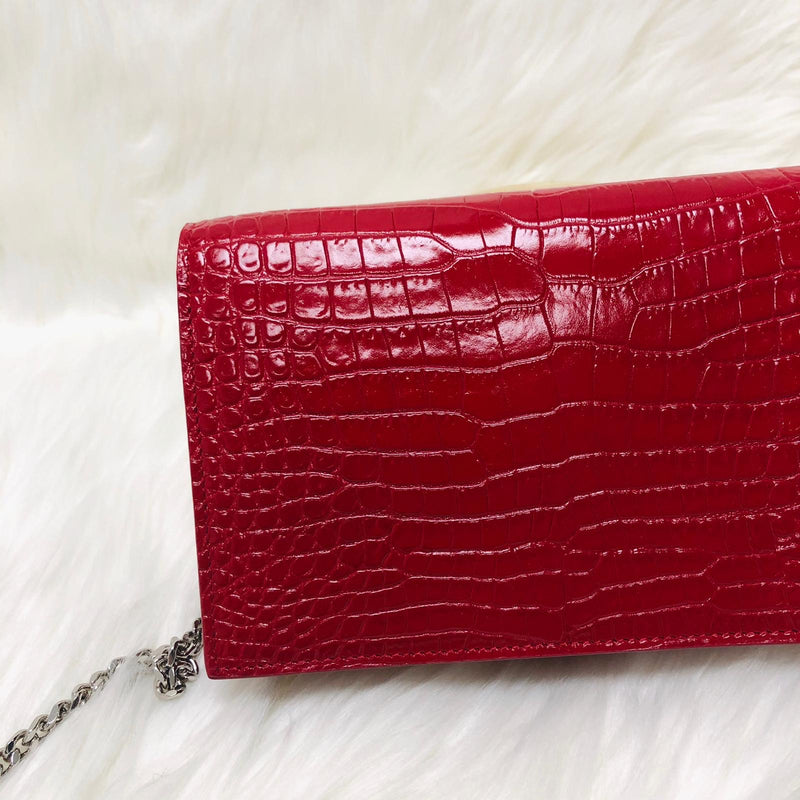 Classic Monogram Kate Tassel WOC in Red Crocodile Embossed Leather