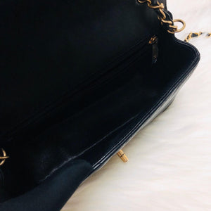 Mini Rectangular Chevron in Black Lambskin Leather with  GHW