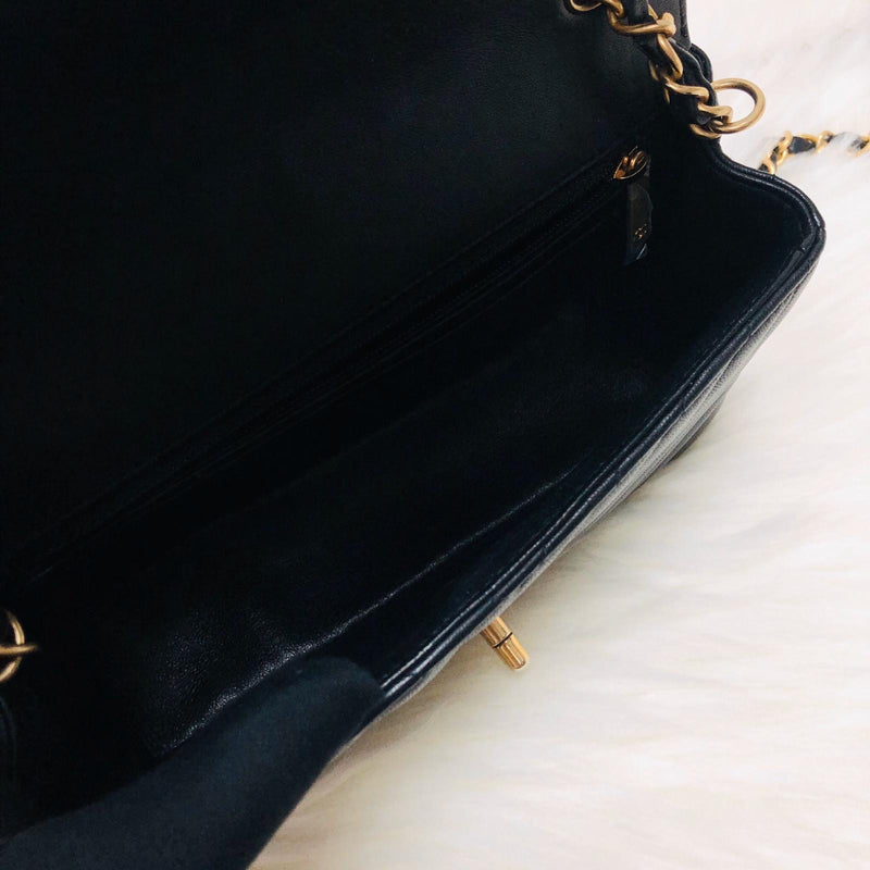 Mini Rectangular Chevron in Black Lambskin Leather with  GHW