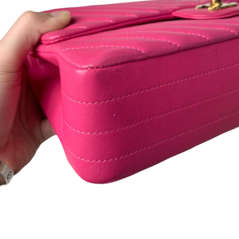 Classic Chevron Double Flap Medium Lambskin Pink GHW