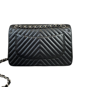 Classic Flap Jumbo Caviar Black Chevron SHW