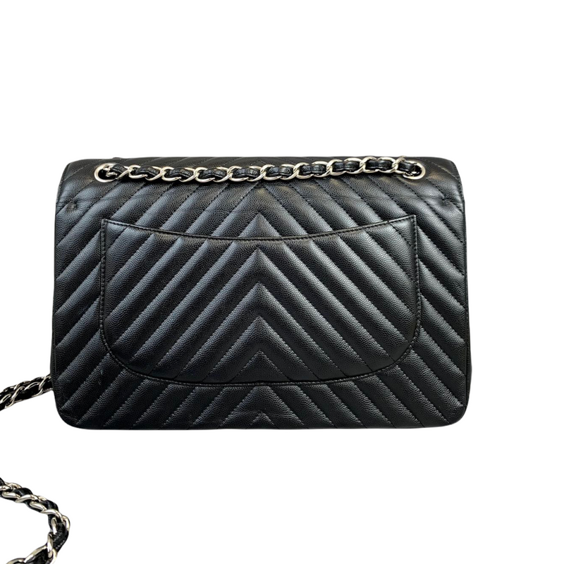 Classic Flap Jumbo Caviar Black Chevron SHW