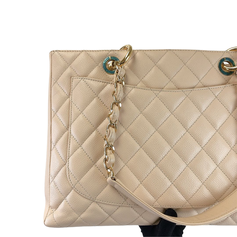 GST Grand Shopping Tote Beige Caviar GHW