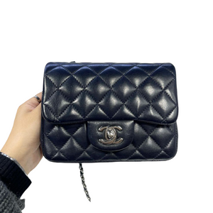 Classic Flap Square Mini Lambskin Dark Blue SHW
