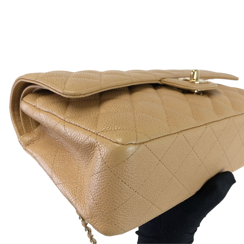 Classic Double Flap Caviar Medium Dark Beige GHW