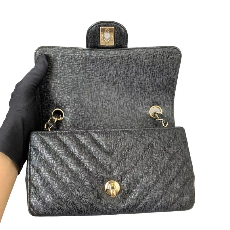 Mini Flap Chevron Caviar Black GHW