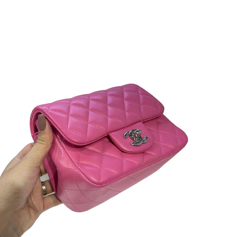 Square Mini Flap Quilted Lambskin Pink SHW