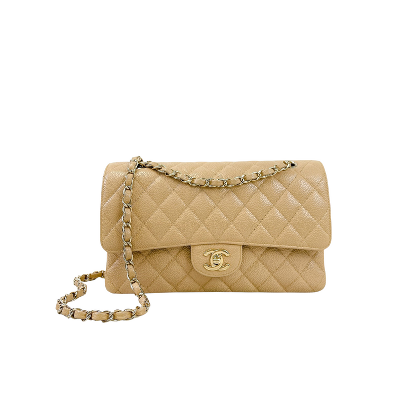 Chanel Caviar Quilted M/L Medium Double Flap Beige Clair Gold Hardware –  Coco Approved Studio