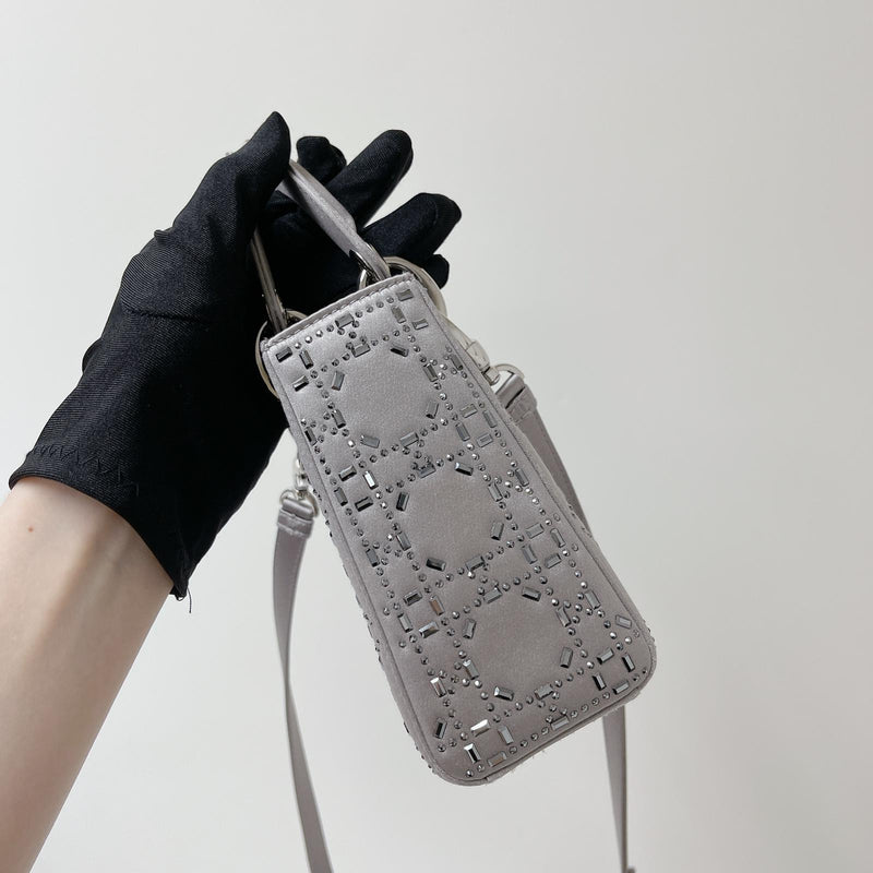 Embellished Cannage Satin Mini Lady Dior Grey