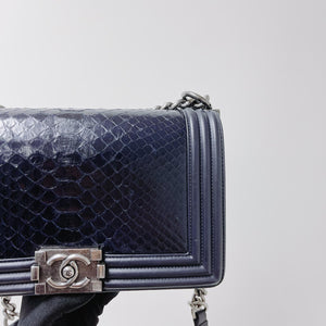 Python-Leather Old Medium Boy Navy Blue