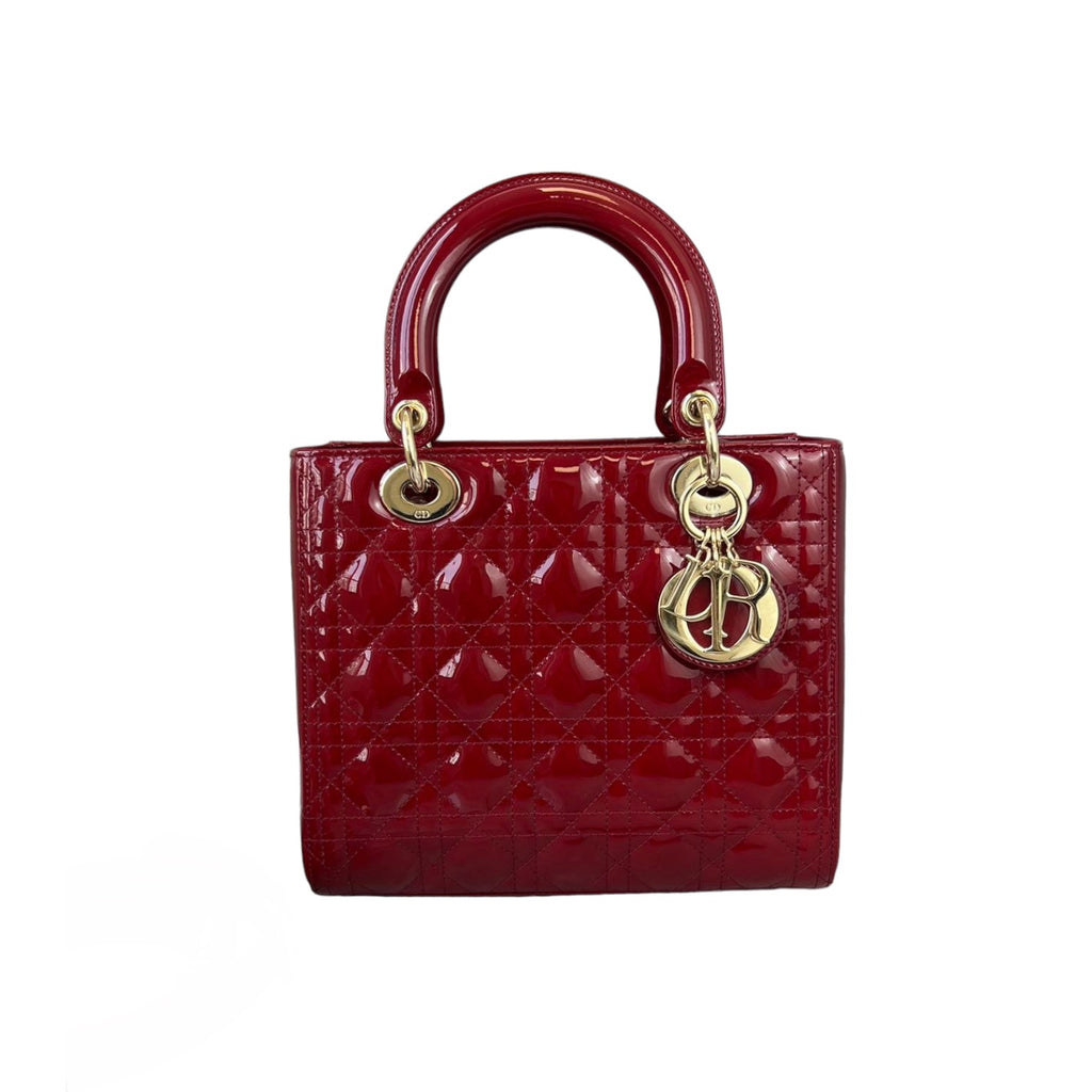 Medium Lady Dior Cannage Patent Red GHW